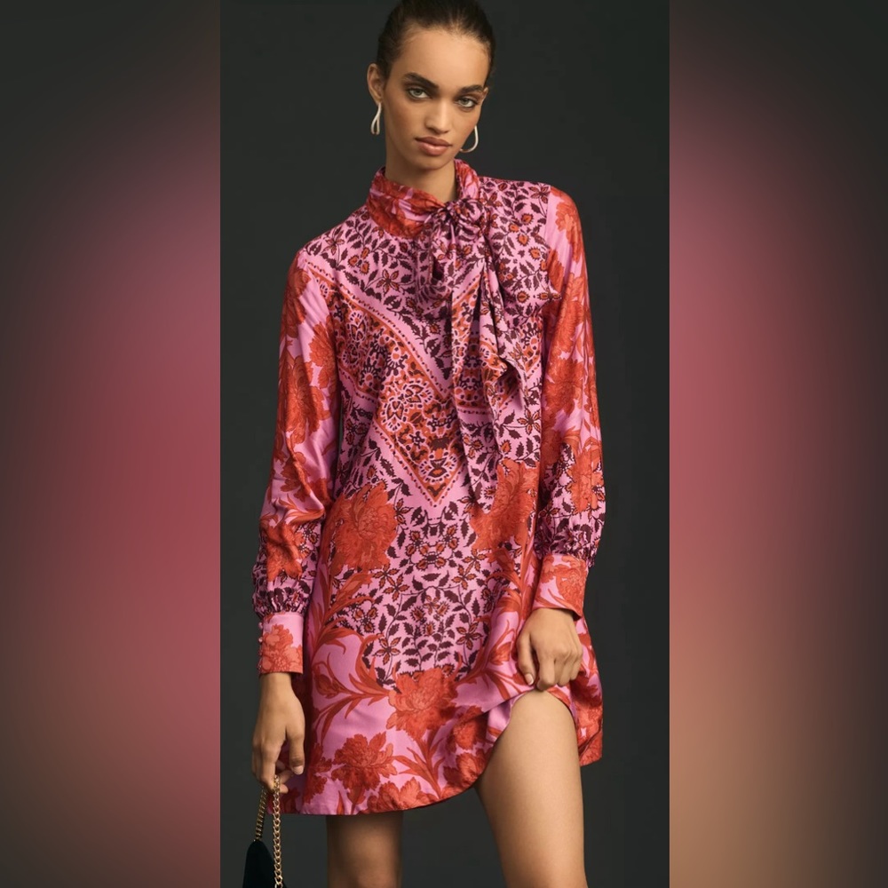 Maeve Tie-Neck Mini Dress